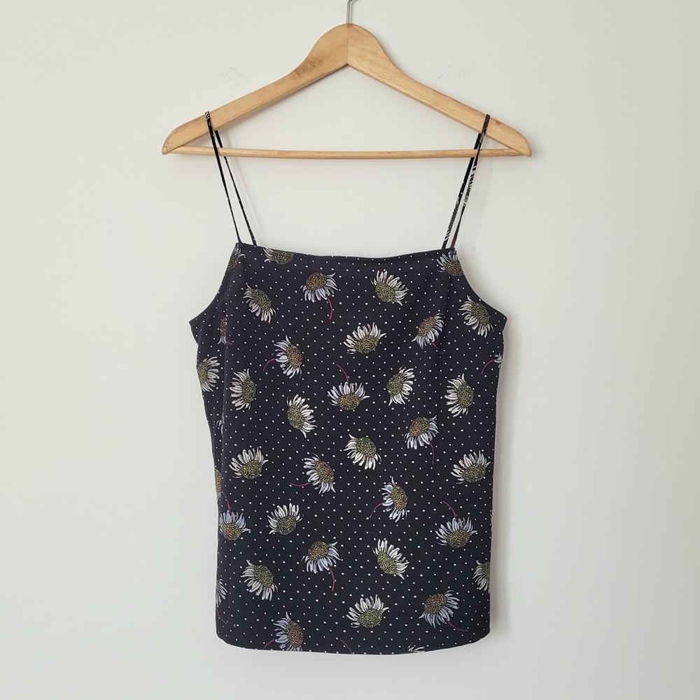 Topshop Black Polka Dot Cami Sz 6 Square Neck Daisy Floral Tank Top Whimsigoth - Picture 3 of 16